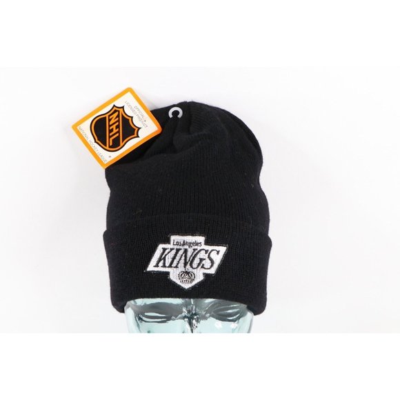 NOS Vtg 90s Los Angeles Kings Hockey Spell Out Wool Knit Winter Beanie Hat USA - Picture 1 of 8
